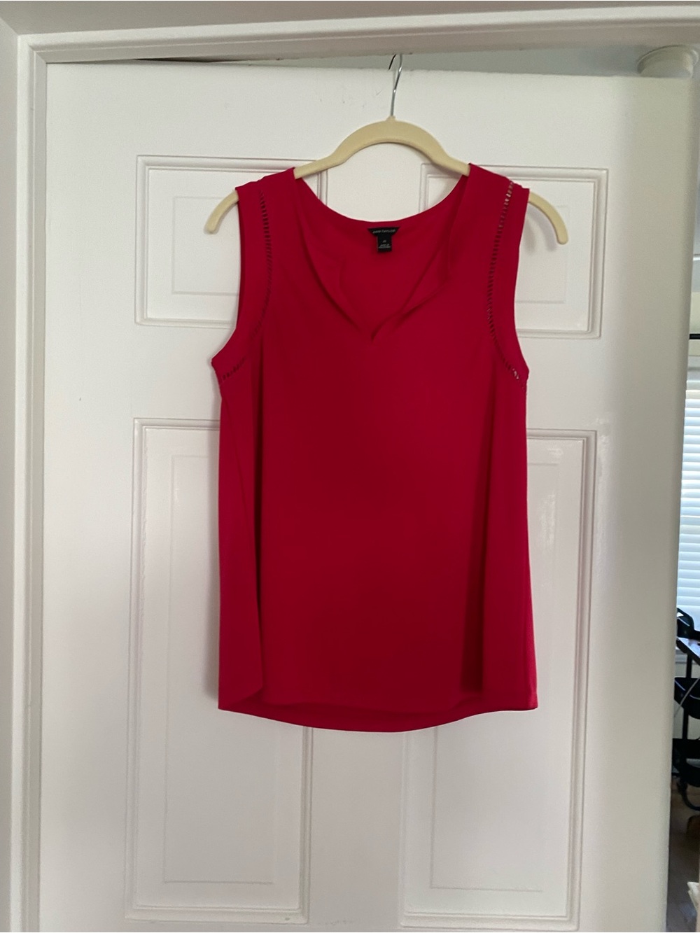 Ann Taylor Bright Red Sleeveless V-Neck Blouse